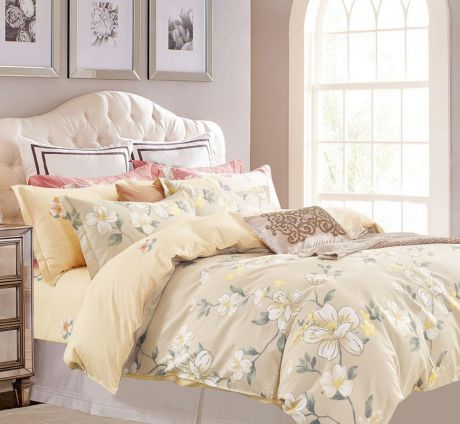 Комплект постельного белья Дом Текстиля SULYAN Солнечный день, бежевый, светло-коричневый, желтый, кремовый, светло-серый