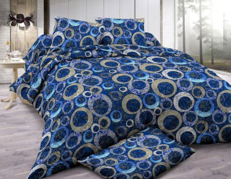Комплект постельного белья Amore Mio Макосатин Bubbles, 6468, синий, 2-спальный, наволочки 70x70