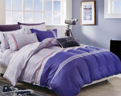 Комплект постельного белья Дом Текстиля SULYAN Оксфорд, синий, серый, красный, светло-серый