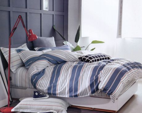 Комплект постельного белья Дом Текстиля SULYAN Рафаэль, синий, светло-серый, серый, белый