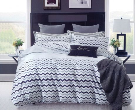 Комплект постельного белья Дом Текстиля SULYAN Лайт, черный, синий, серый, темно-серый, белый