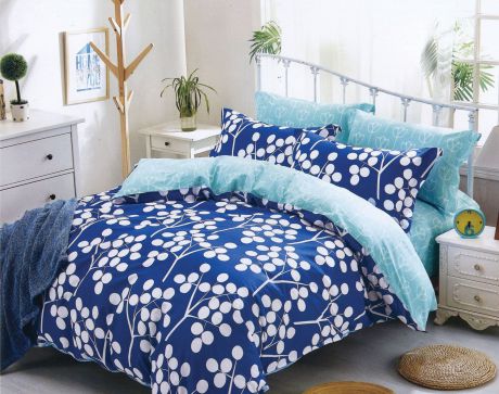 Комплект постельного белья Дом Текстиля SULYAN Сонный Лес, синий, белый, голубой