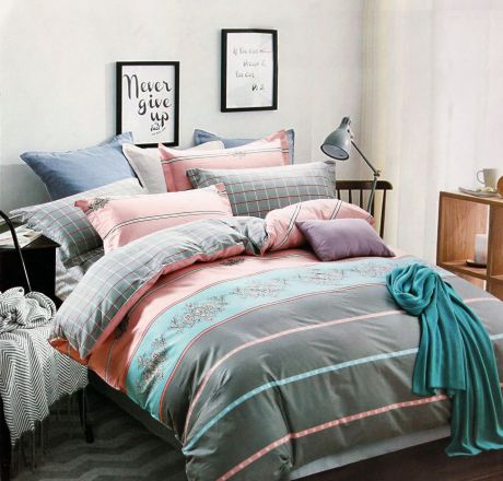 Комплект постельного белья Дом Текстиля SULYAN Марина, зеленый, розовый, бирюзовый, серый