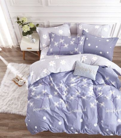 Комплект постельного белья Дом Текстиля SULYAN Вечер, сиреневый, светло-серый, белый