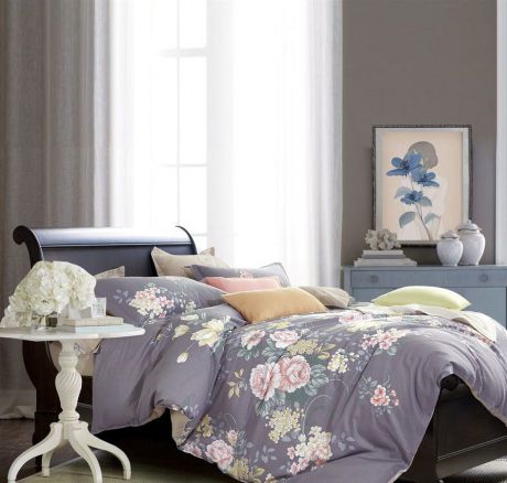 Комплект постельного белья Дом Текстиля SULYAN Букет, серый, кремовый, бежевый, розовый