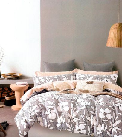 Комплект постельного белья Дом Текстиля SULYAN Каменный цветок, бежевый, серебристый, кремовый