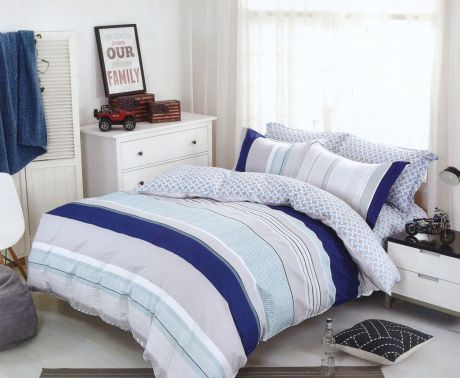 Комплект постельного белья Дом Текстиля SULYAN Оксфорд, синий, серый, светло-серый