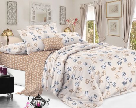 Комплект постельного белья ИМАТЕКС 1731-2е-70х70, светло-коричневый, светло-бежевый, темно-синий