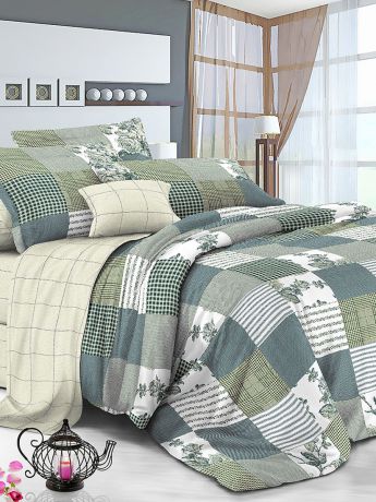 Комплект постельного белья ИМАТЕКС IM0378-сем-70х70, белый, светло-серый, темно-зеленый