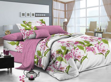 Комплект постельного белья ИМАТЕКС IM0321-2е-70х70, зеленый, светло-серый, розовый
