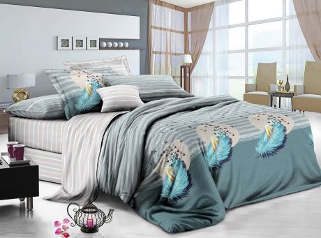 Комплект постельного белья ИМАТЕКС IM0395-сем-70х70, лазурный, светло-серый