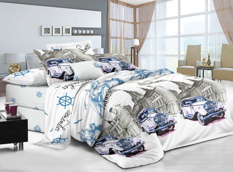 Комплект постельного белья ИМАТЕКС IM0402-сем-70х70, белый, синий, серый