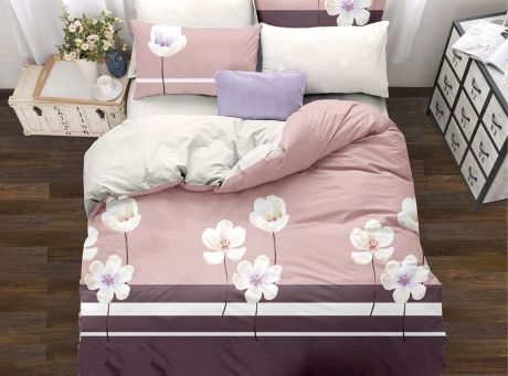 Комплект постельного белья ИМАТЕКС IM0404-сем-70х70, белый, светло-розовый, бордовый