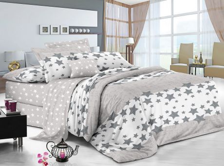 Комплект постельного белья ИМАТЕКС IM0401-сем-70х70, белый, светло-серый, темно-серый