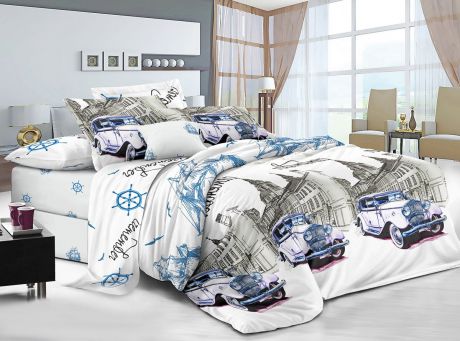 Комплект постельного белья ИМАТЕКС IM0402-1,5-70х70, белый, синий, светло-серый
