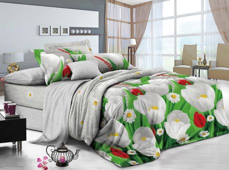 Комплект постельного белья ИМАТЕКС IM0399-2е-70х70, светло-серый, зеленый, желтый