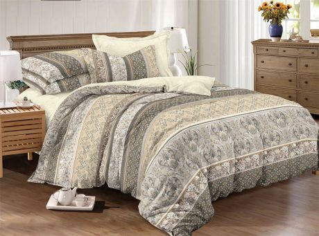Комплект постельного белья ИМАТЕКС IM0349-2е-70х70, светло-бежевый, коричневый, серый