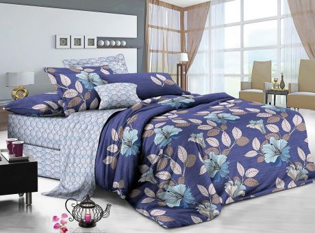 Комплект постельного белья ИМАТЕКС IM0396-1,5-70х70, фиолетовый, голубой, светло-коричневый