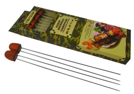 Шампуры двойные "Boyscout", с деревянной ручкой, 33 см, 4 шт