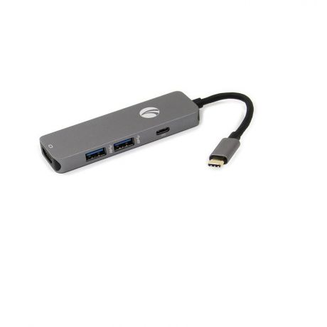 USB-концентратор VCOM USB3.1 Type-CM→HDMI+2*USB3.0+PD, CU429M, серебристый