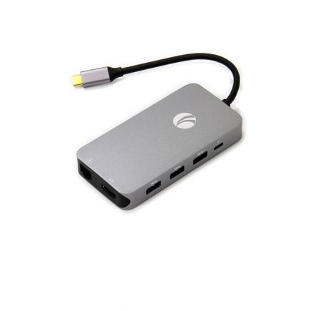 USB-концентратор VCOM USB3.1 Type-CM→HDMI+RJ45+4*USB3.0+SD+TF+PD, CU431M, серебристый
