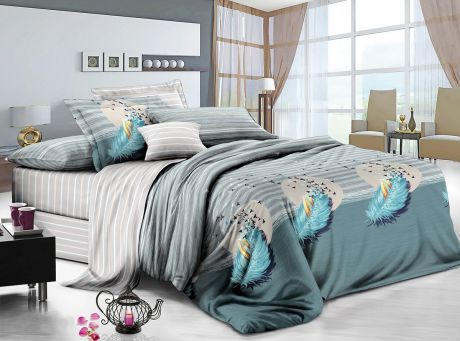 Комплект постельного белья ИМАТЕКС IM0395-2-70х70, лазурный, светло-серый