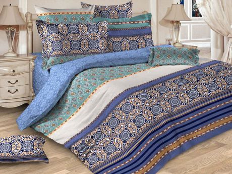 Комплект постельного белья ИМАТЕКС Маракеш-1,5-70*70, светло-коричневый, синий
