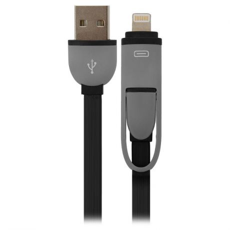 Кабель Defender USB10-03BP черный, MicroUSB+Lightning,1м