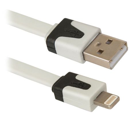 Кабель USB-Lightning Defender 87472, ACH01-03P USB(AM)-Lightning(M), 1м, белый, плоский