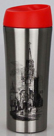 Термокружка Яромир "Спасская башня", ЯР-2405М, красный, серый металлик, 400 мл
