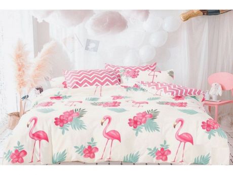 Комплект постельного белья "Королева МАРГО" Розовый фламинго, розовый