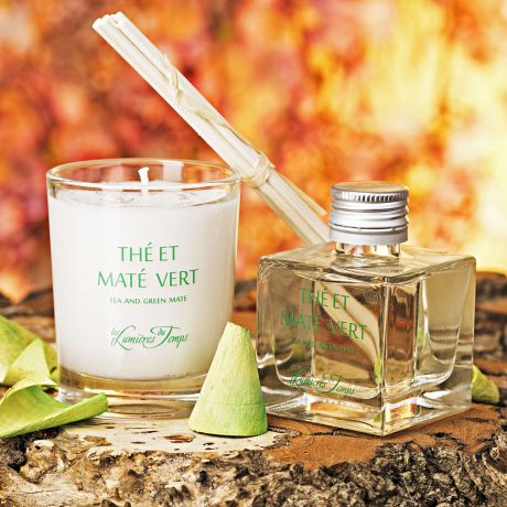Подарочный набор Les Lumieres du Temps Зеленый чай: аромадиффузор, 50 мл + ароматическая восковая свеча, 90 г + тростниковые палочки