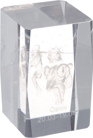 Брелок Miland Стеклянный куб Овен, большой, НУ-8533, прозрачный