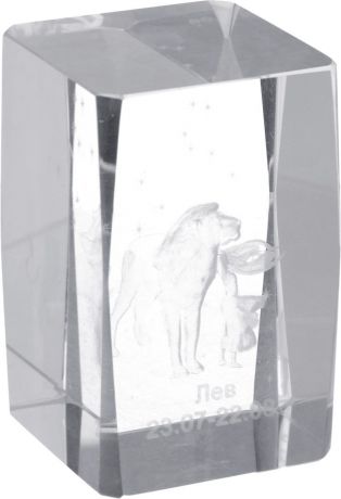 Брелок Miland Стеклянный куб Лев, большой, НУ-8531, прозрачный