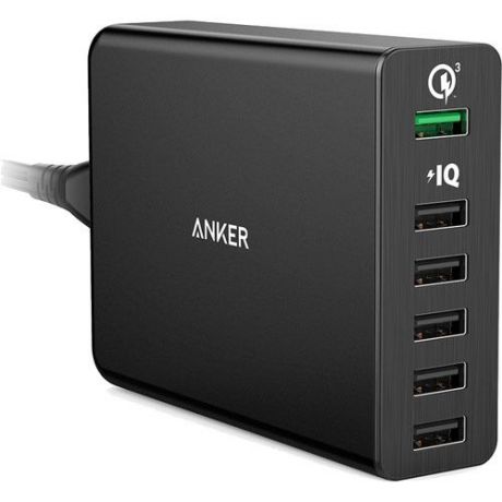 Зарядное устройство ANKER PowerPort+ QC 3.0 60W, A2063L11, 6 USB, 12A, черный