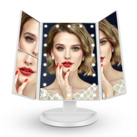 Зеркало косметическое - Зеркало для макияжа с подсветкой настольное - Увеличивающее - 24 LED Светодиодные лампочки с сенсорной кнопкой, белый