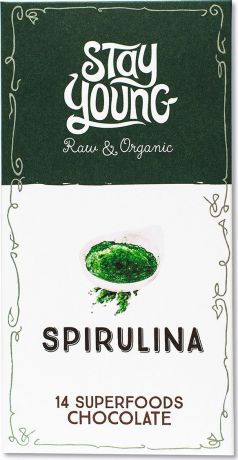 Сырой органический шоколад Stay Young со спирулиной Spirulina, 54% какао и 14 суперфудов, 44 г