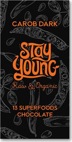 Сырой органический шоколад Stay Young c кэробом Carob Dark, 56% какао и 13 суперфудов, 80 г