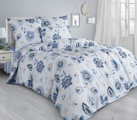 Комплект постельного белья Guten Morgen Premium Serenity, GMS-859-143-240-70, семейный, наволочки 70x70, голубой, белый