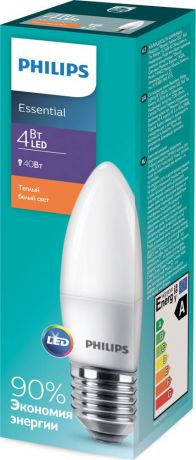 Лампочка светодиодная Philips Essential LEDCandle, 929001886307, цоколь E27, 5,5W, 2700K