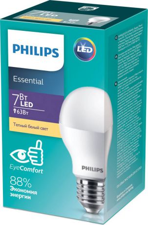 Лампочка светодиодная Philips Essential LEDBulb, 929001899487, цоколь E27, 7W, 3000K