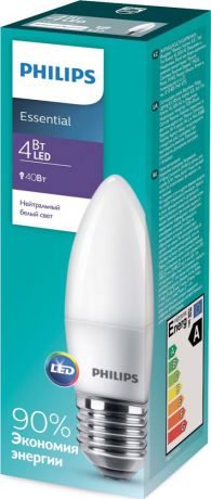 Лампочка светодиодная Philips Essential LEDCandle, 929001886407, цоколь E27, 5,5W, 4000K