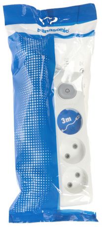 Удлинитель сетевой Panasonic "X-tendia", с защитой от детей, с выключателем, цвет: белый, 3 розетки, 3 м. 54954