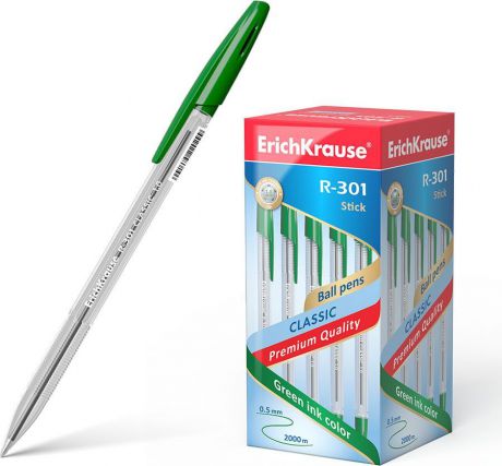 Ручка шариковая Erich Krause R-301 Classic Stick 1.0, 43187, цвет чернил: зеленый