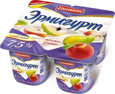 Йогуртный продукт Эрмигурт сливочный, яблоко, груша, 7,5%, 115 г