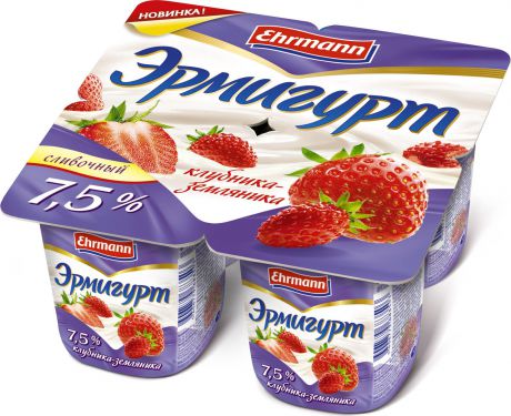 Йогуртный продукт Эрмигурт сливочный, клубника, земляника, 7,5%, 115 г