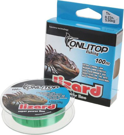 Леска капрон Onlitop Lizard, 132354, зеленый, 0,23 мм, 100 м, 5,95 кг