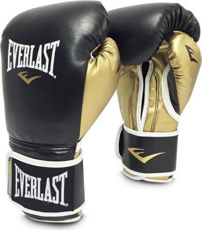 Боксерские перчатки Everlast Powerlock, тренировочные, P00000723-10, черный, золотой, вес 10 унций
