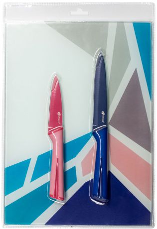 Набор кухонных ножей Apollo Rainbow, с доской, RNB-02-PB, розовый, синий, 3 предмета