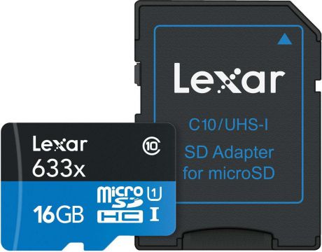 Карта памяти Lexar microSDHC Class10 633x UHS-I с адаптером 16GB, черный